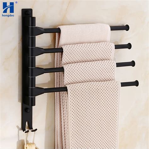 Hongdec Wall Mount Swivel Towel Bar Space Aluminum Black Towel Rack