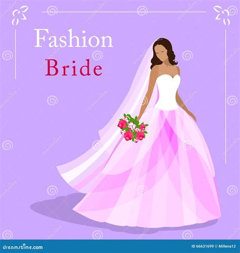 Vector Illustration Of A Fashion Beautiful Bride In Wedding Dress And
