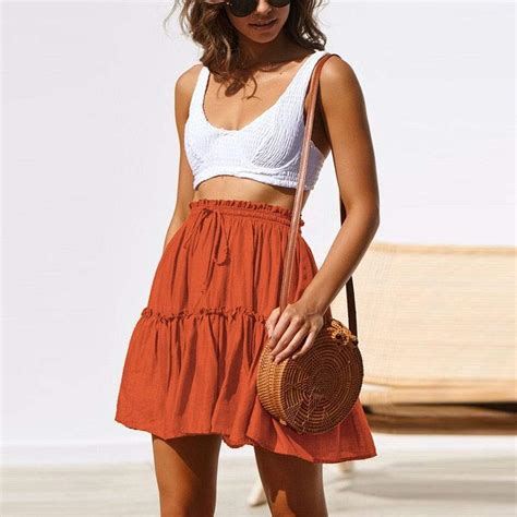 Boho Casual Mini Skirt Orange Mini Skirt For Women