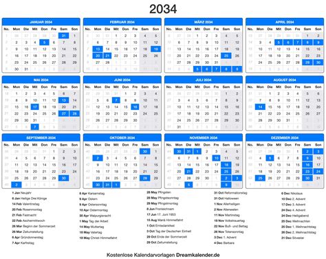 Kalender 2034