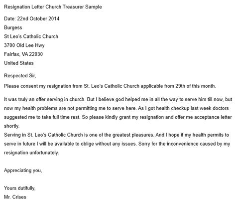 Free Printable Church Resignation Letter Templates Word Pdf Excel Tmp