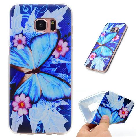 Blue Butterfly Papillon And Flowers Flexible Back Case Cover For Samsung Galaxy S6 Samsung