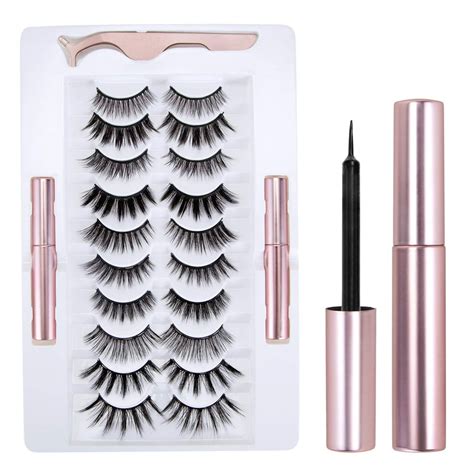 magnetic eyeliner and lash kit 10 pairs reusable false eyelashes with 2 tubes eyeliner and