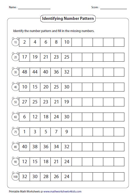 Number Patterns Worksheets 1st Grade Worksheets Master
