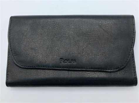 Rolfs Black Leather Checkbook Organizer Credit Card Trifold Wallet
