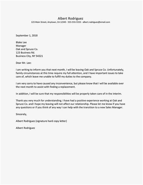 Resignation Letter For Family Reasons Off