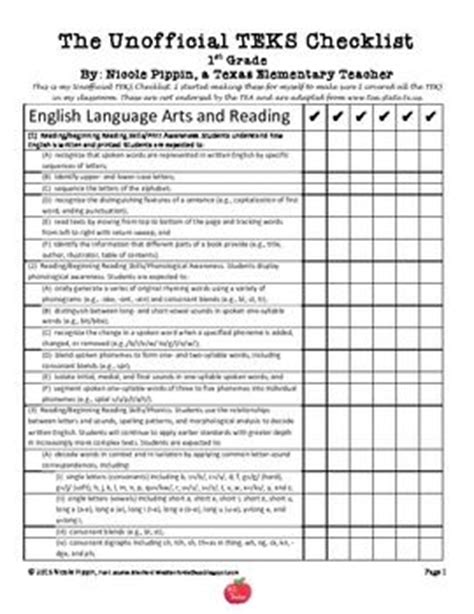 1st Grade TEKS Checklist (6 Weeks Checks) | Teks checklist ...