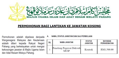 Muafakat kesultanan melayu di mesyuarat raja raja melayu ke 253. Jawatan Kosong di Majlis Ugama Islam & Adat Resam Melayu ...