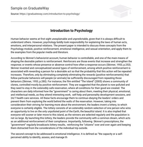 ⇉introduction To Psychology Essay Example Graduateway