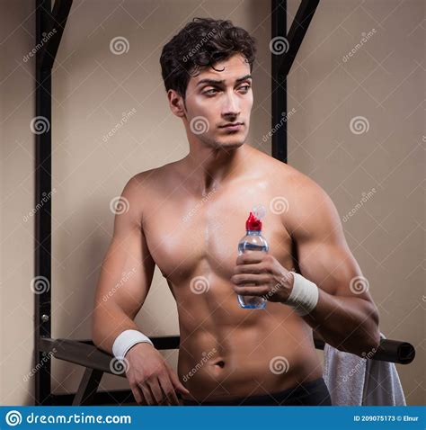 Thirsty Man Drinking Water In Sports Gym Stock Image Image Of