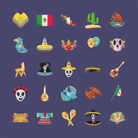 Premium Vector Mexican Detailed Style Symbols Set Design Mexico Culture