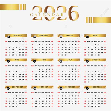 Calendario 2026 Con Forma Geométrica Negra Y Dorada Vector Png