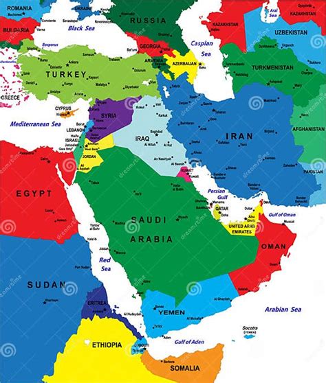 Middle East Political Map Stock Vector Illustration Of Jordan 13348052