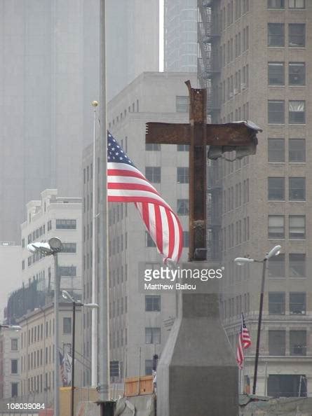 Photo Of The World Trade Center Cross With Us Flag News Photo Getty