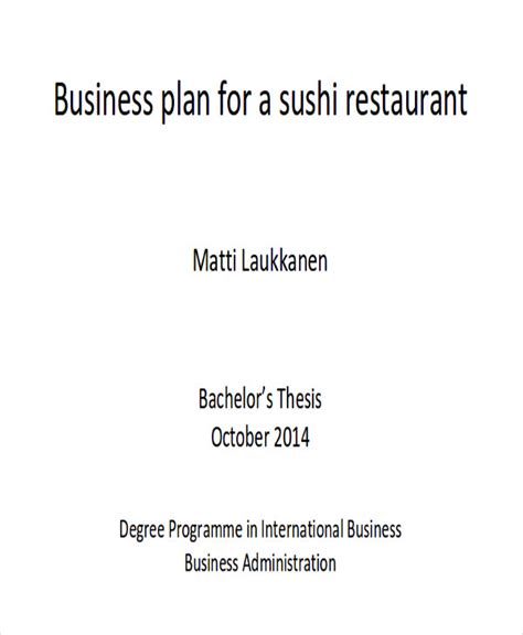 You need a business plan before you can begin to execute on anything having to do with opening your establishment. FREE 20+ Sample Restaurant Business Plan Templates in MS ...