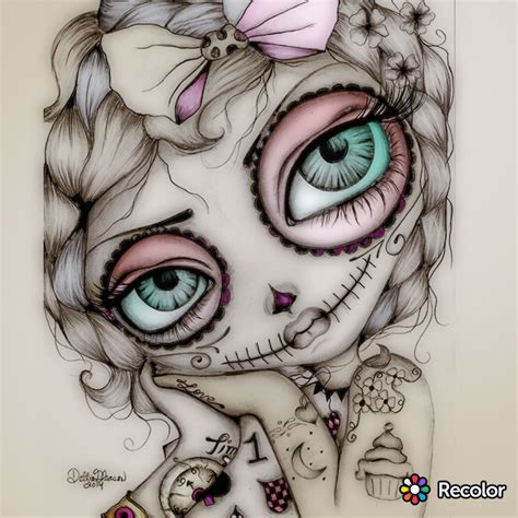 Skullcandy Picture Skull Girl Tattoo Doll Tattoo Big Eyes Art