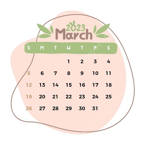 March 2023 Calendar Vector Png Images 2023 March Mont