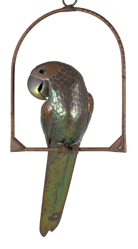 Lot Sergio Bustamante Style Copper And Brass Parrot On Perch Mexico