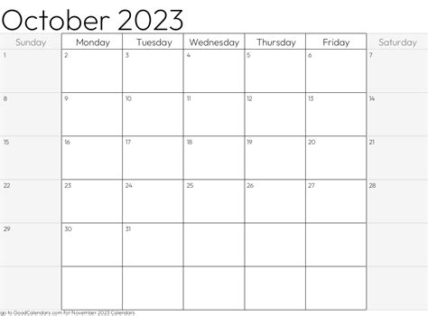Shaded Weekends October 2023 Calendar Template In Landscape