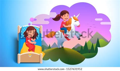 Girl Kid Sleeping Bed Dreaming About Stock Vector Royalty Free 1527631952