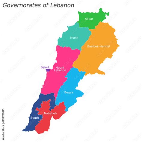 Lebanon Map With Governorates Political Map Vector Illustration Stock