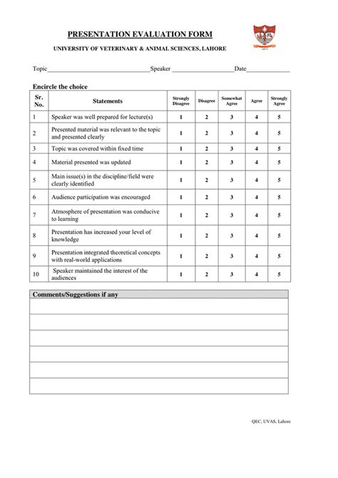 Presentation Evaluation Form Download Free Documents For Pdf Word