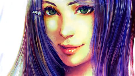 Face Digital Art Model Long Hair Anime Girls Purple Blue Black Hair Hair Color Beauty