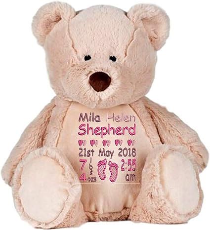 Personalised Teddy Bear Embroidered Gift New Baby Newborn Boy Or Girl
