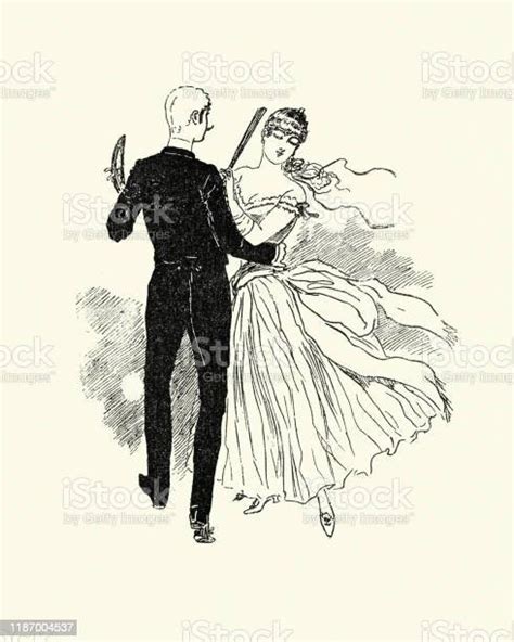 Victorian Young Couple Dancing 1880s 19th Century Stock Illustration