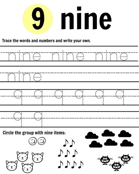 Number 9 Worksheets For Kindergarten 101 Activity