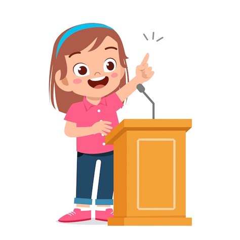 Premium Vector Happy Cute Kid Girl Speech On Podium