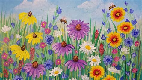 How To Draw A Field Of Flowers Easy Super Easy Nature Scenery Drawing