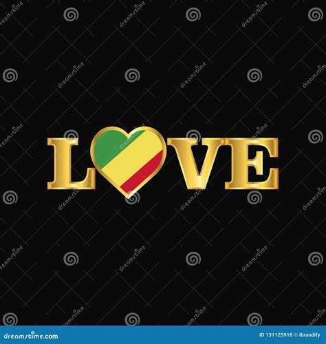 Golden Love Typography Republic Of The Congo Flag Design Vector Stock