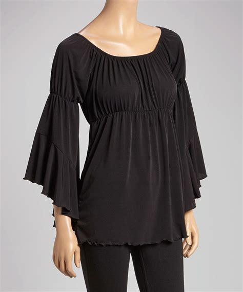 This Black Bell Sleeve Peasant Top By Glam Is Perfect Zulilyfinds