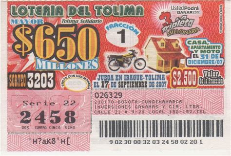 Resultados del último sorteo de lotería de cundinamarca. Loterias de Colombia: TOLIMA