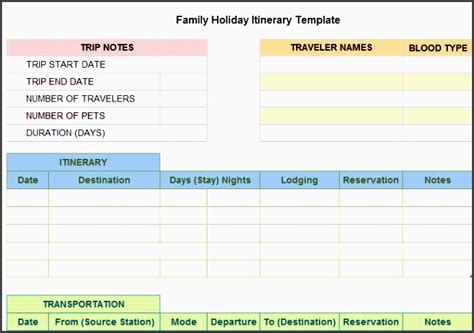 4 Design Free Vacation Itinerary Planner In Excel Sampletemplatess
