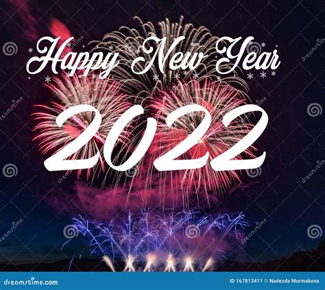 Happy New Year 2022 With Fireworks Background Stock Image Image Of