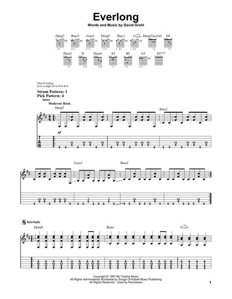 Everlong Sheet Music Foo Fighters Easy Guitar Tab
