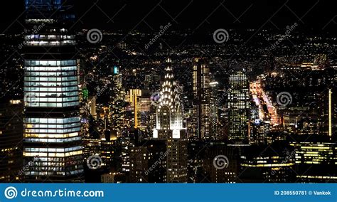 Scenic View Of Manhattan Chrysler Building And Skyscrapers At Night