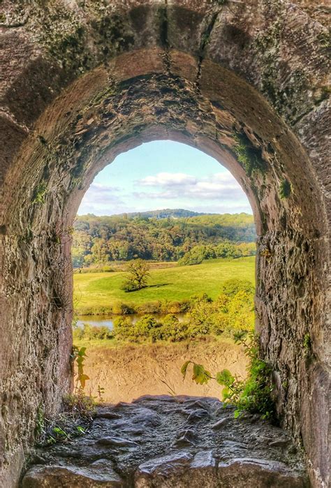 View through a castle window Castle Window, Old Wooden Doors, Landscape