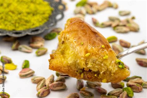 Pistachio Sobiyet Baklava On A White Background Traditional Turkish