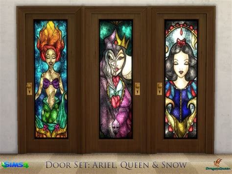 A Set Of Wood Doors In Four Frame Colors With Stained Glass Insert Of