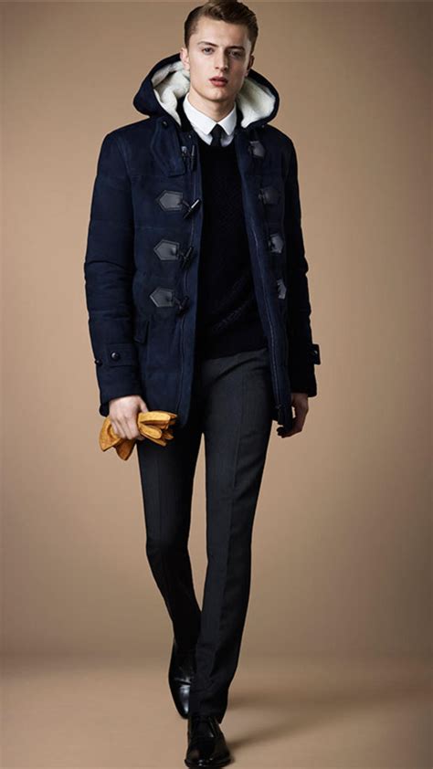 Burberry Downfilled Suede Duffle Coat In Navy Blue For Men Lyst