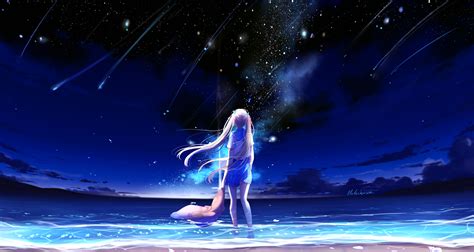 Animegirl Night Sea Stars Fantasy Hd Anime 4k Wallpapers