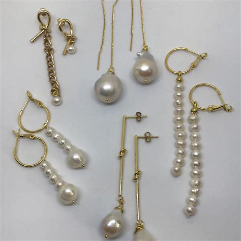Sale Gold Thread Pearl Earrings Baroque Pearl Threader Etsy