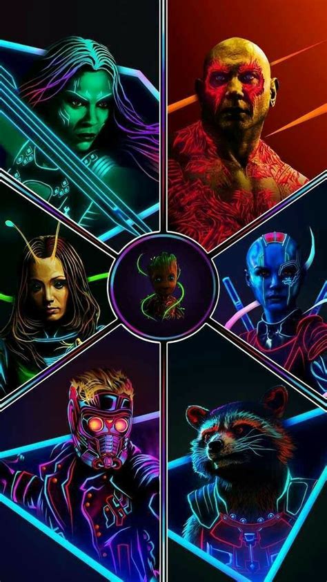 Guardian Of The Galaxy Charactersmarvel Neon Potraits Painting