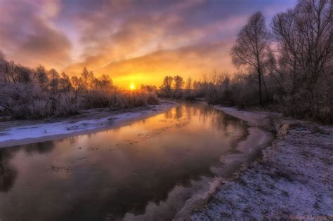 Burning Frosty Sunrise On A River By Aleksei Malygin On 500px Winter