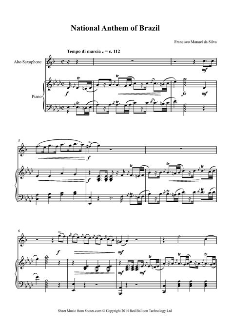 National Anthem Of Brazil Sheet Music For Saxophone