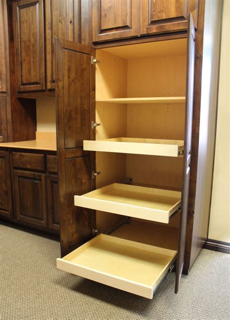 Kitchen cabinet accessories,such as sliding shelves, not only provide the ease of access to the back of your kitchen cabinets, but also allow you to organize your kitchen storage space. Pull Out Shelves - Burrows Cabinets - central Texas ...