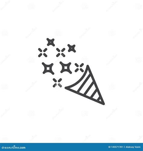 Confetti Popper With Stars Line Icon Stock Vector Illustration Of